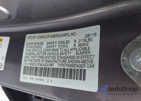 2018 Honda Accord Sport z USA, uszkodzony, nr VIN 1HGCV1F34JA231387